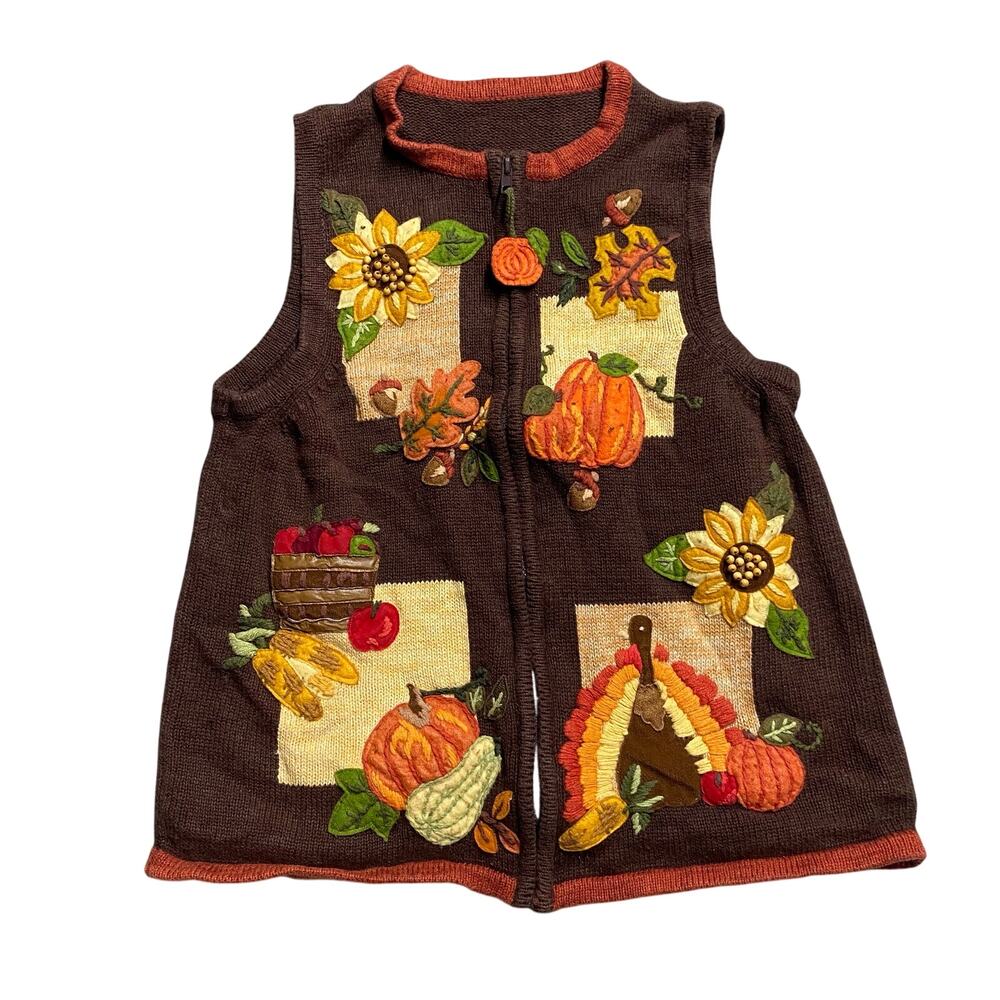 Vintage Fall Thanksgiving Holiday Pumpkin Grannycore Vest Cottagecore Size S/M